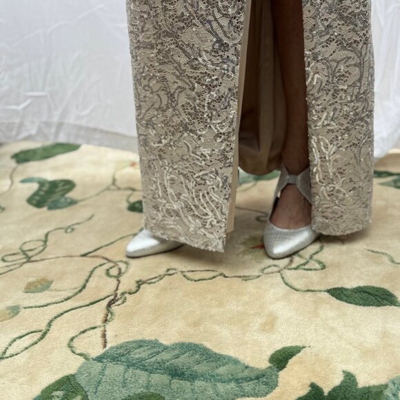 Eliza J Size 6 Beige Silver Accented Full Length Gown - Picture 14 of 16